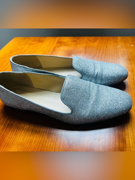 J. Crew Shoes - J. Crew Silver Glitter Smoking Loafer 11 Slip On Flats